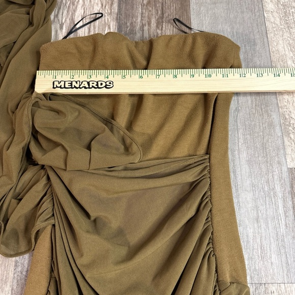 ZARA One Shoulder Sleeve Pleated Ruffled Brown Mini Dress XS - Picture 3 of 6